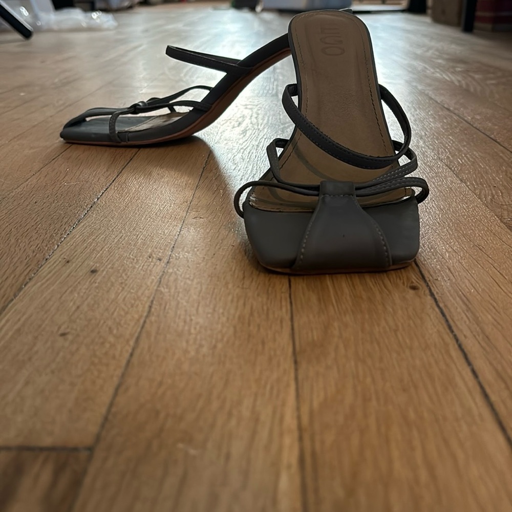 Grey strappy heels